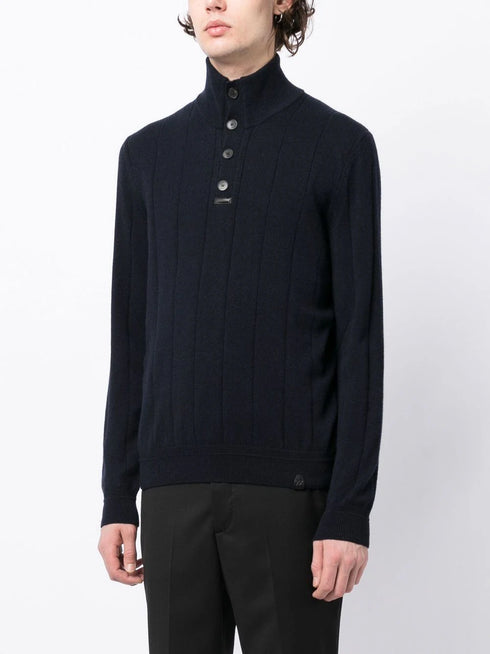 roll neck button-front cashmere jumper